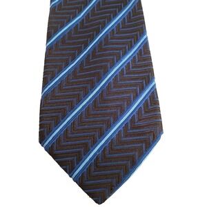 Zegna Ermenegildo  ‎   M. Penner For Men Silk Necktie Brown Blue Chevron Stripe